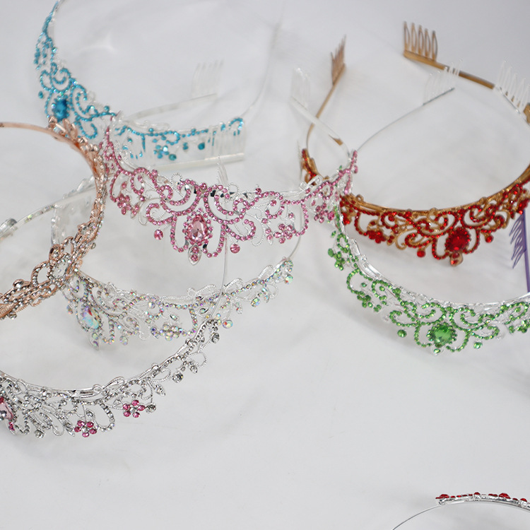 Tocados de Corona Europeos y Americanos, Accesorios para el Cabello de Novia de Aleación a la Moda, Diadema de Corona de Cristal para Fiesta, Lujosa