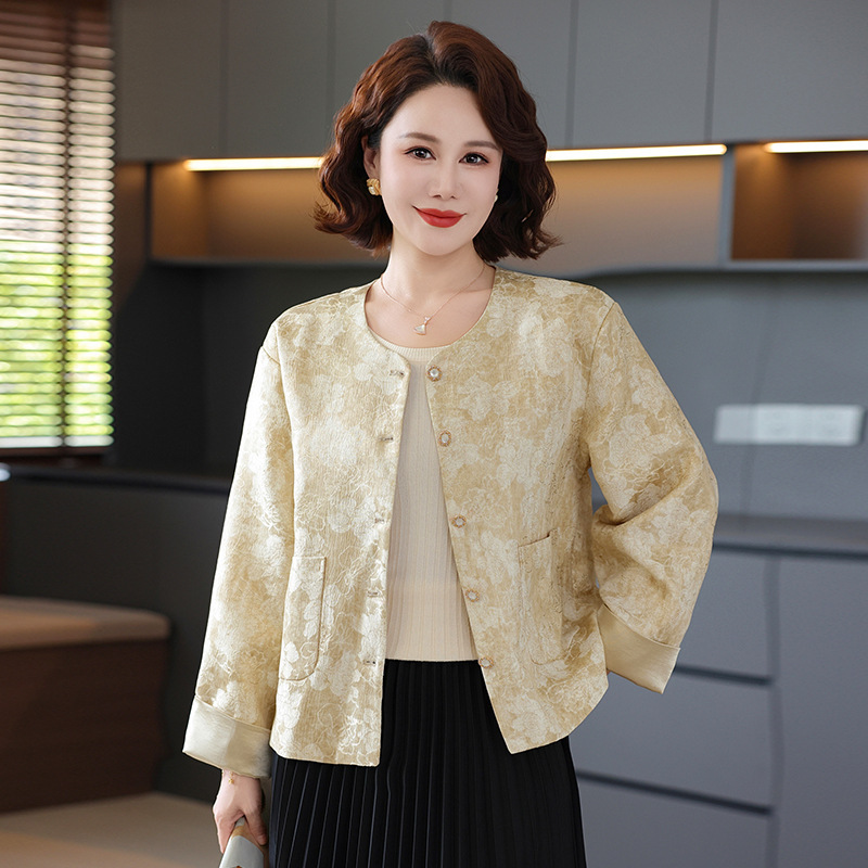 新款中年女装春秋高贵气质夹克上衣服妈妈秋装新中式国风时尚外套|undefined