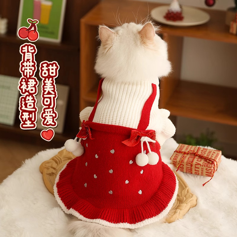 Ropa de gato otoño y invierno suéter de Navidad mascota invierno gatito calentamiento invierno anti-caída suéter de punto suave de Año Nuevo