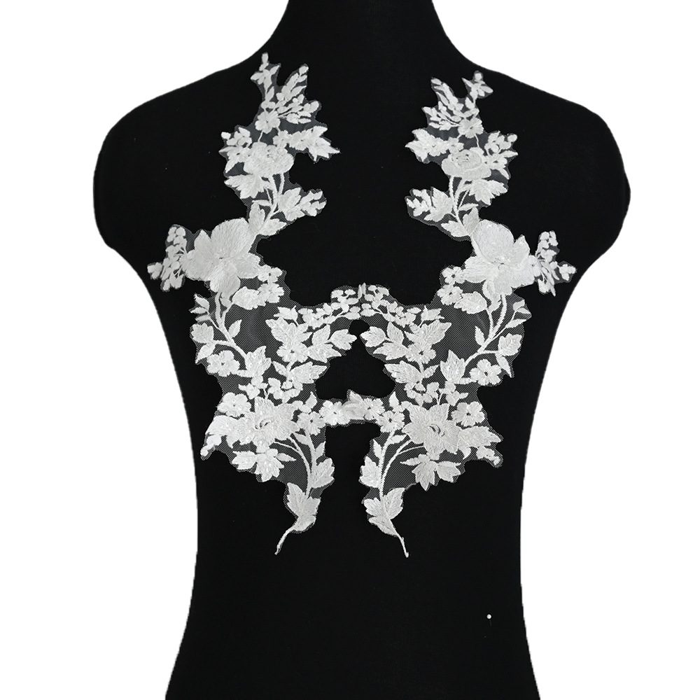 源头厂家外贸新款奶白色网纱刺绣蕾丝花片 婚纱礼服头纱diy唯美花