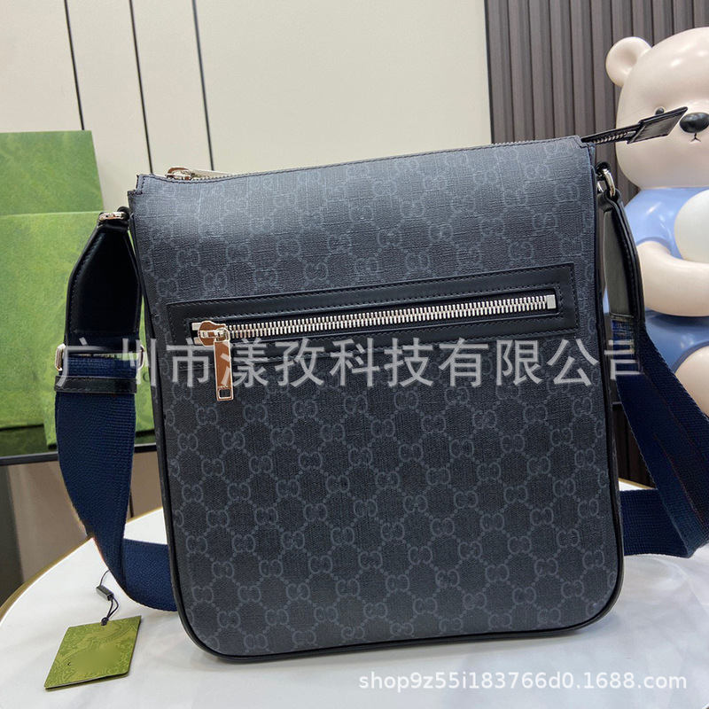 New Gucci Double g Black Medium Messenger Bag Single Shoulder Crossbody Bag Canvas Men's Bag Business Work Clothing Export