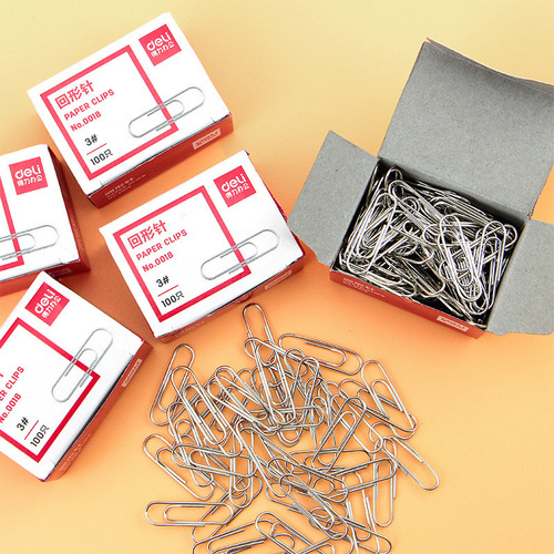 Deli paper clips 0018 paper clips 100 pieces/box paper clips office financial supplies electroplated surface wholesale