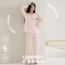 【羊绒蚕丝】秋冬新款睡衣女阳离子印花套头长袖家居服套装派邦奴