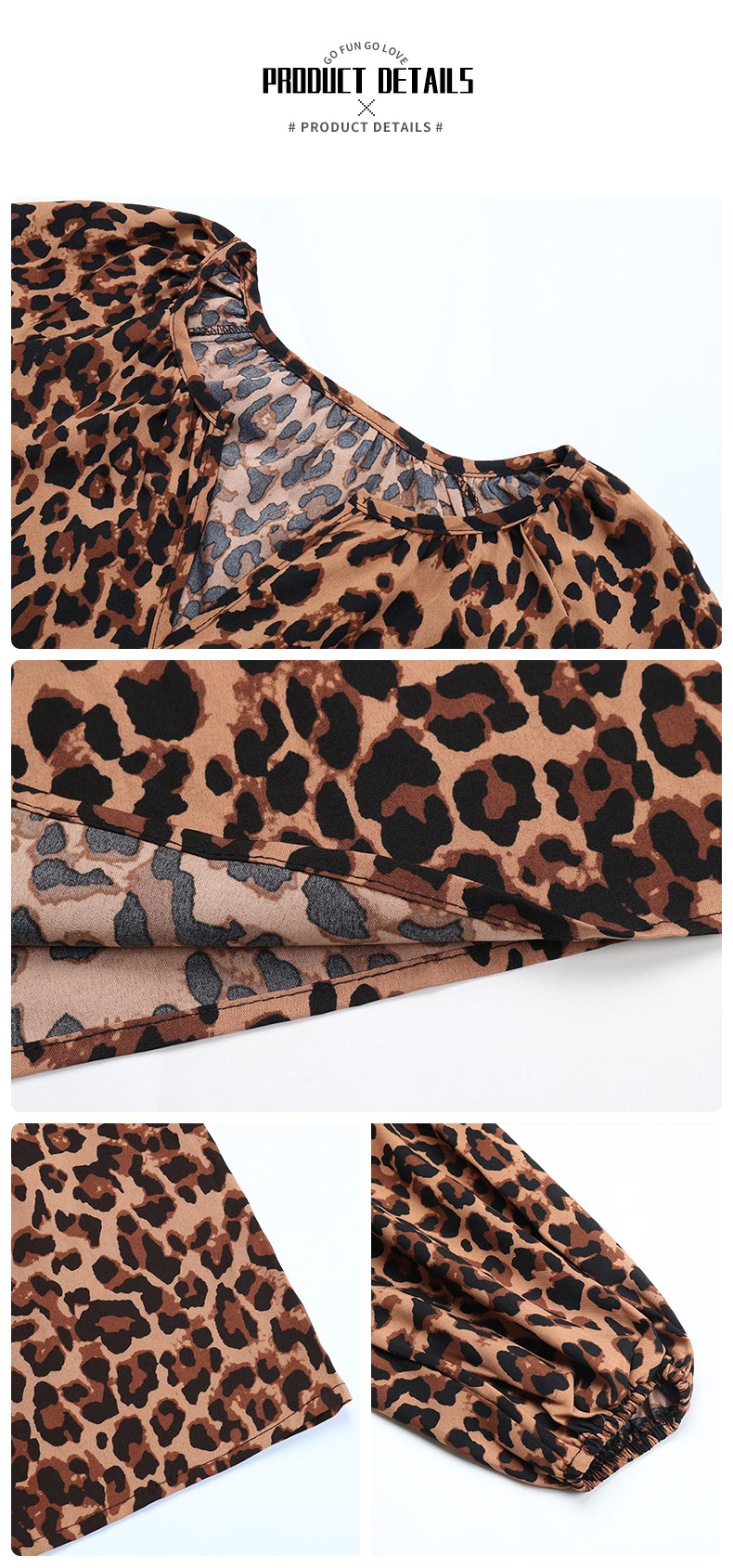 Leopard Long-Sleeved V-Neck Top NSYYF104792