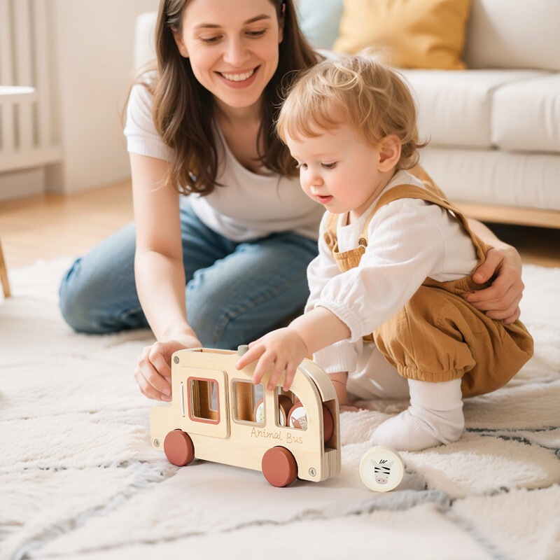 Amazon 新しいボタンスクロール動物車子供のクリエイティブ木製指運動インタラクティブ教育玩具車|undefined