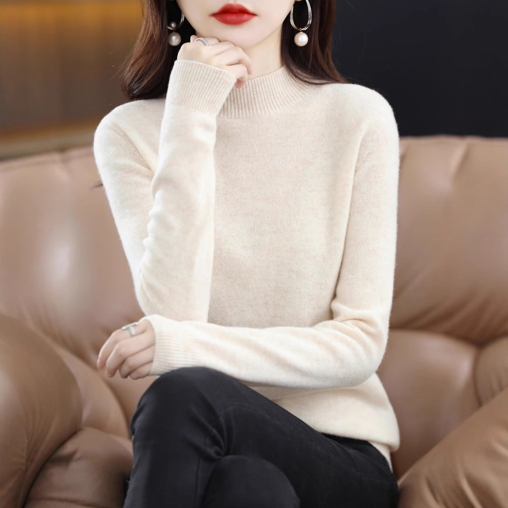 Suéter de lana estilo corto con cuello medio alto, novedad de invierno 2022, suéter ajustado y cálido para mujer, moderno y versátil