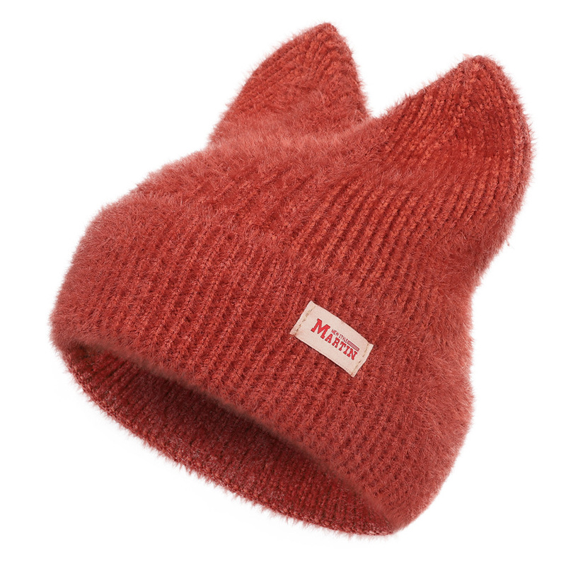 帽子女性ニット帽秋冬かわいい猫の耳保温フード|undefined