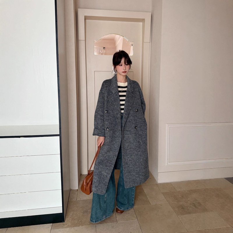 [New High Position Buckle] 2025 New Autumn and Winter Hand-Sewn Double-Sided Wool Outwear Simple and Versatile Woolen Outwear for Women