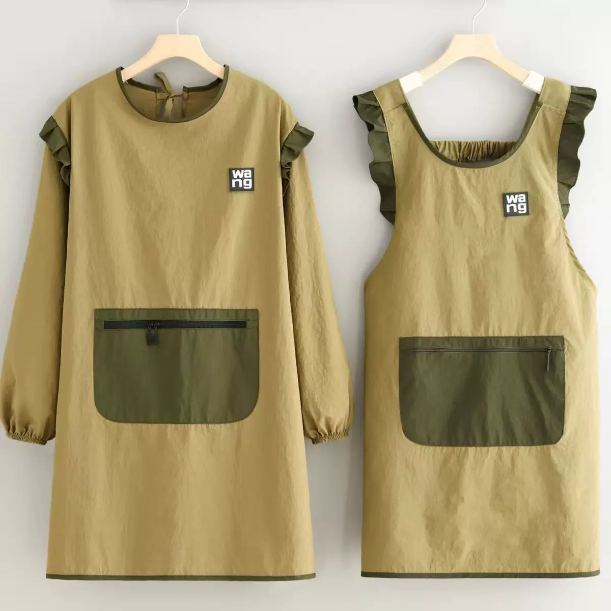 长袖罩衣韩版家用厨房帆布围裙餐饮烘焙店工作服防污防泼水围裙