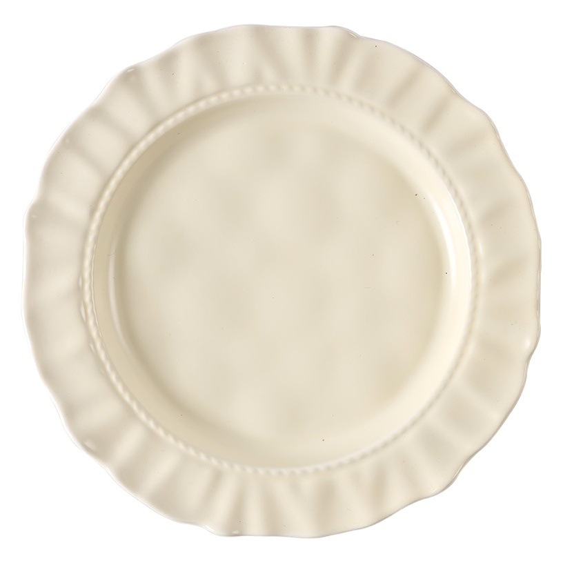 Plato de cerámica de crema de color sólido, plato de postres de alta calidad, plato de pasta para el hogar retro, plato de frutas, plato de vajilla