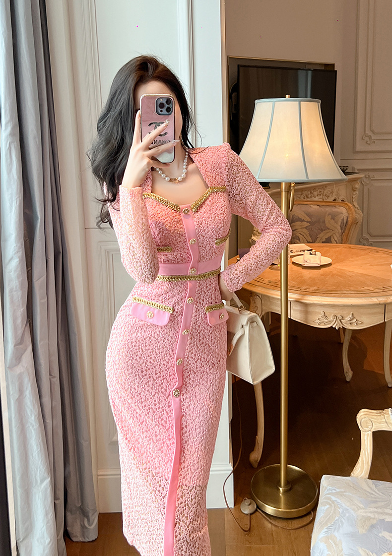 Đầm ren ôm body nữ cổ vuông phong cách Chanel — Hoa Anh Đào chi tiết 4