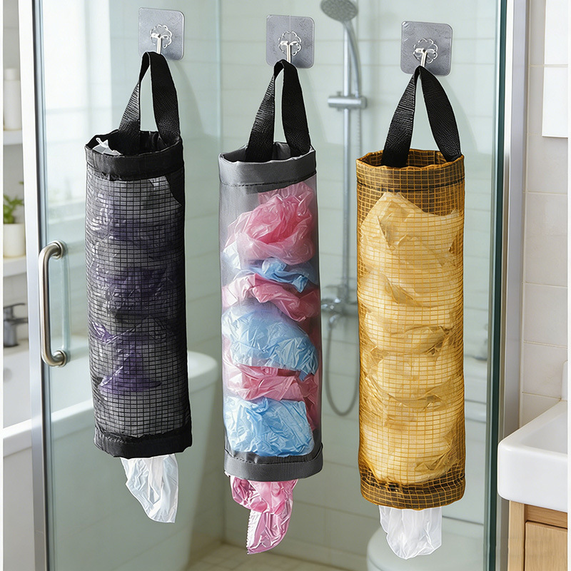 Colgando bolsa de almacenamiento de basura cocina doméstica bolsa de plástico bolsa de organización bolsa de compras montada en la pared bolsa de almacenamiento en rack de almacenamiento