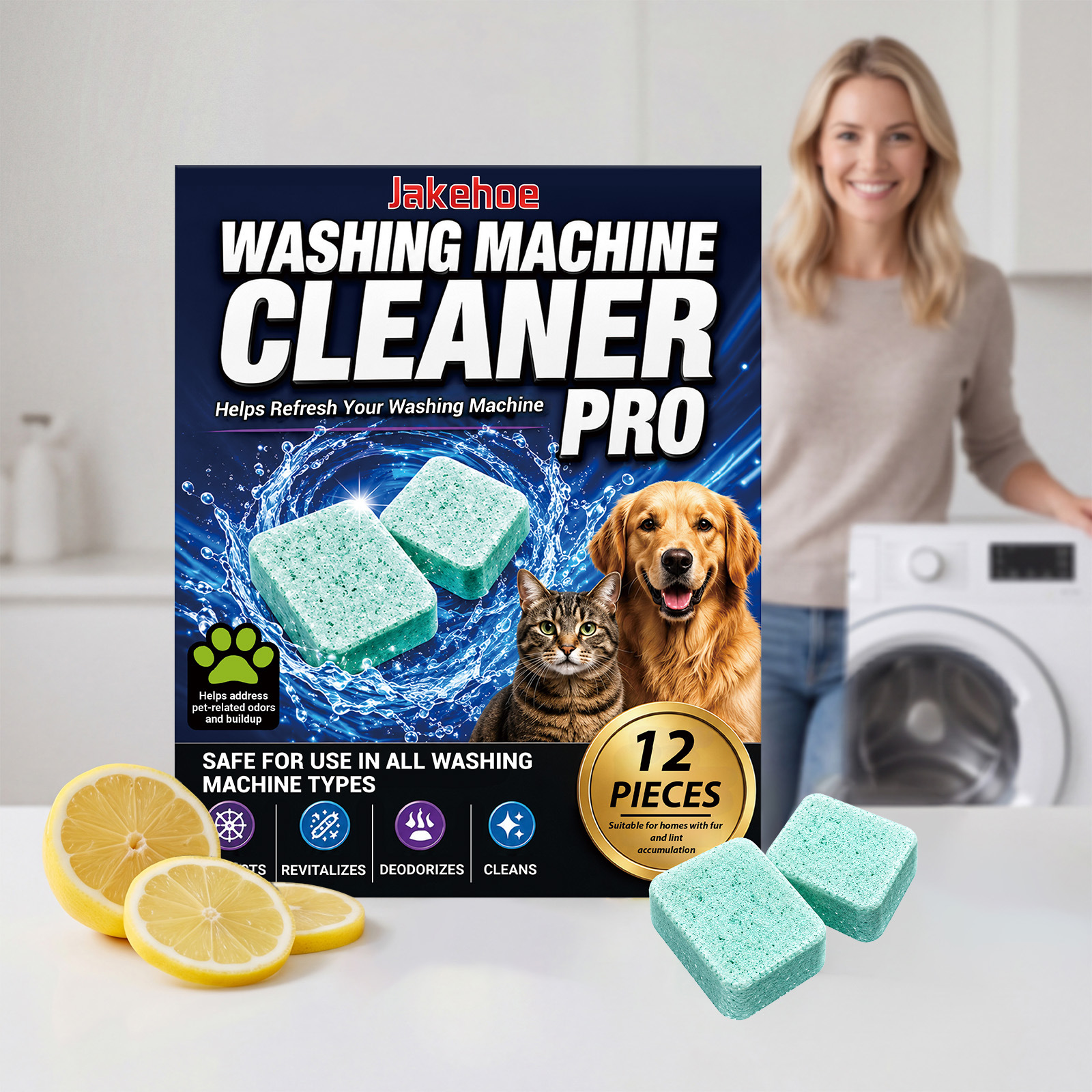 Jakehoe Washing Machine Cleaner Daily Solid Portable Mild Descaling and Stain Removal Household Effervescent Tablets