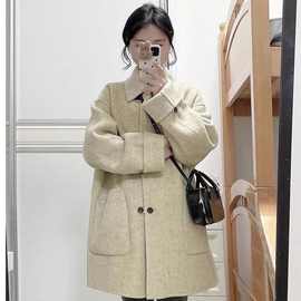 胖mm中长款呢子外套上衣女冬季宽松百搭休闲气质感毛呢大衣