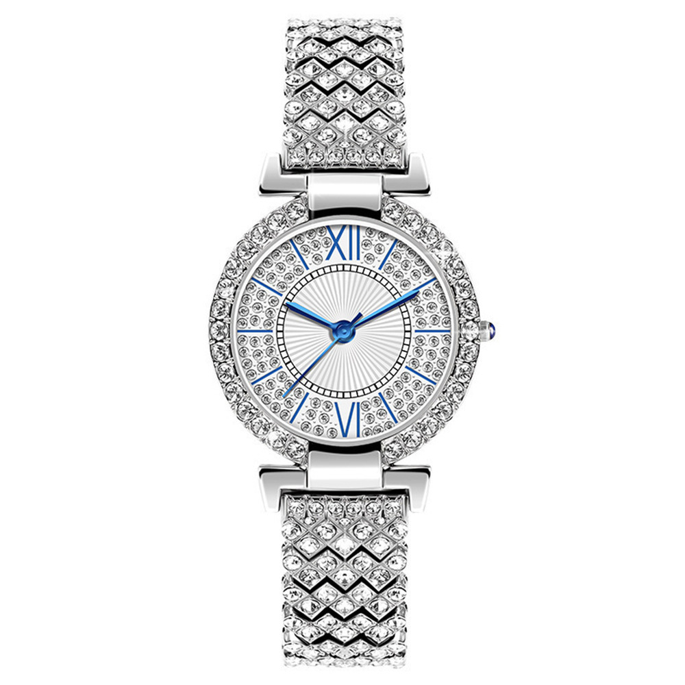popolare orologio da donna stellato cinturino in acciaio orologio da donna con diamanti eleganti incastonati di lusso ago blu quarzo tutto-fiammifero_voghion.com