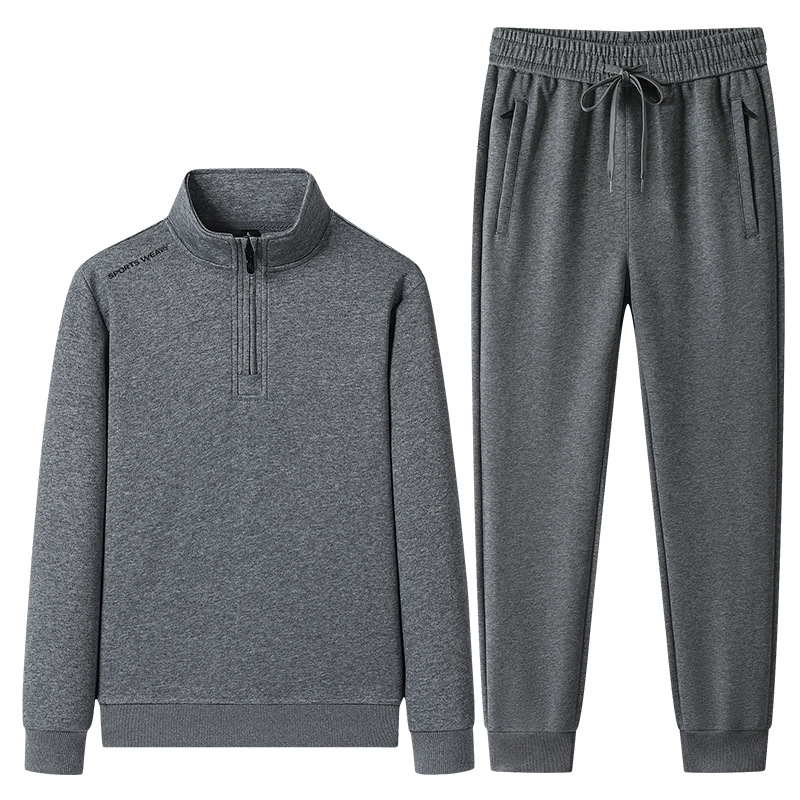Trajes deportivos de algodón transfronterizo primavera y otoño para hombres medio cremallera de cuello de mediana edad jersey casual camiseta pantalón recto