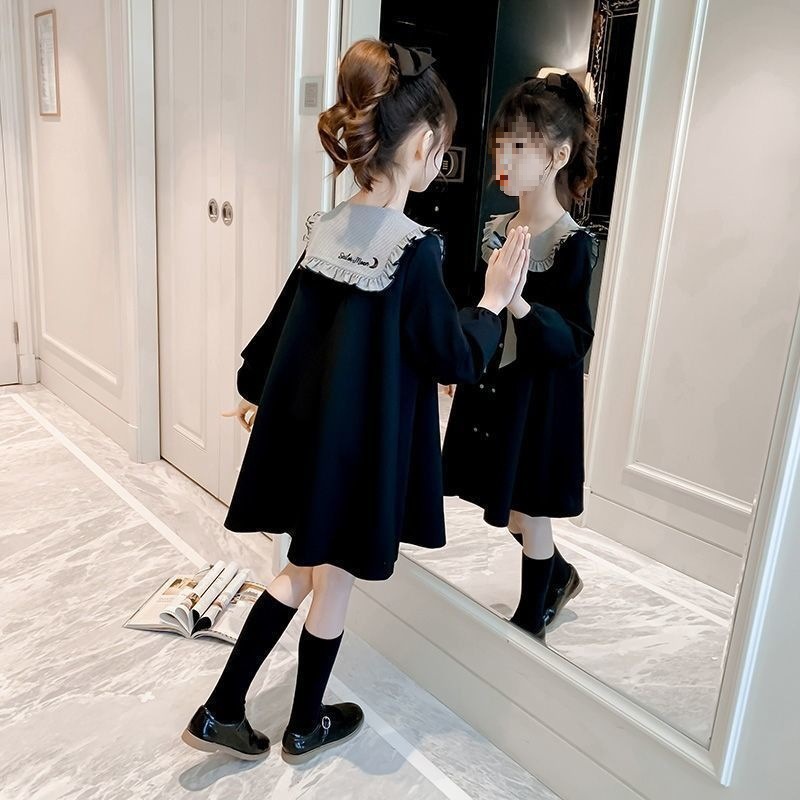 2025新款女童装春秋季学院风连衣裙中大童女孩娃娃领公主裙子儿童
