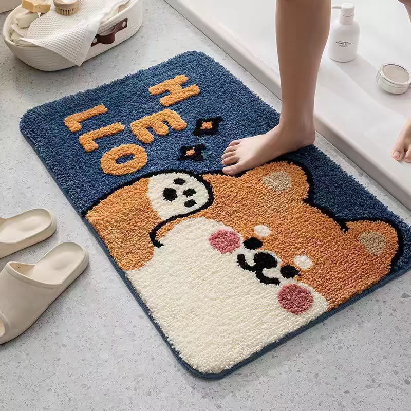 Factory Direct Sales Cute Animal Imitation Cashmere Floor Mats Bathroom Toilet Door Absorbent Non-Slip Dirt-Resistant Washable Floor Mats