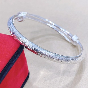 High Imitation Silver-plated Bracelet Dragon and Phoenix Pearl Peel Round Belly Thickened Large Push-pull Silver-plated Bracelet