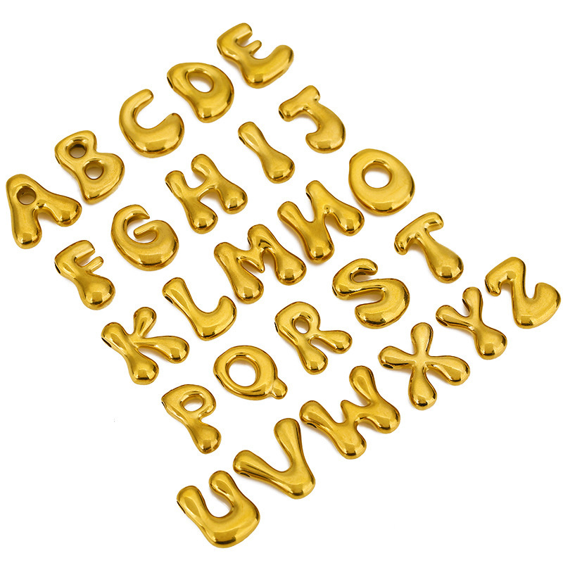 Bubble Letters Stainless Steel 26 English Letters Pendant Cute Q Version Fat Letters DIY Necklace Bracelet Jewelry Accessories