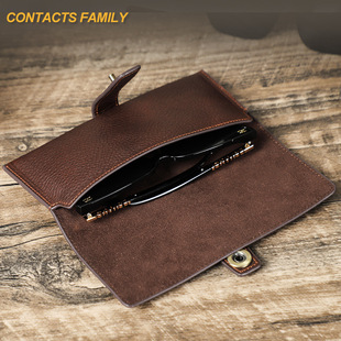 New Cowhide Sunglasses Storage Bag Handmade Magnetic Buckle Travel Portable Leather Glasses Bag