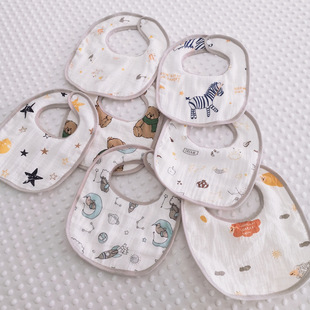 ins Newborn Baby 6-Layer Bib Rice Bucket U-Shaped Baby Gauze Slippery Towel Cotton Printed Baby Dining Bib