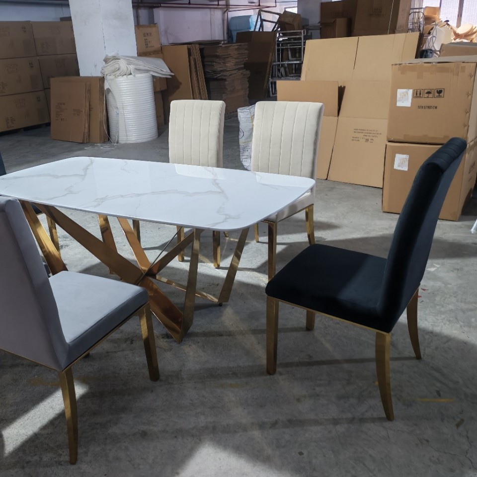 Italian Light Luxury Slate Dining Table and Chairs for Home Small Apartment Modern Simple Rectangular Dining Table Butterfly Leg High-End Dining Table