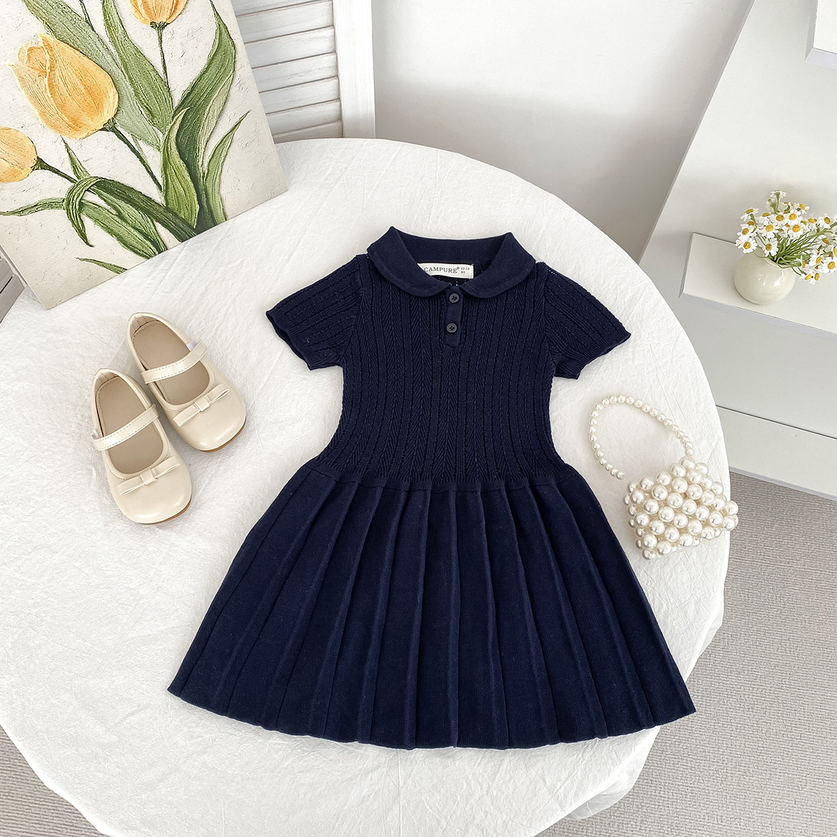 106059819@qq.com Robe printemps-été pour bébé fille, style universitaire, à revers rabattu, manches courtes et col rond_voghion.com