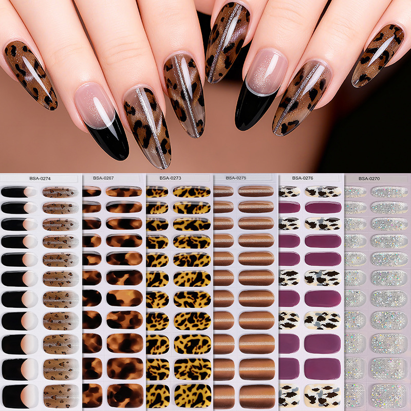 Cross-Border European and American Leopard Print Gel Manicure Stickers Waterproof Flash Ice Transparent No-Bake Lamp Nail Polish Film Nail Stickers Customization