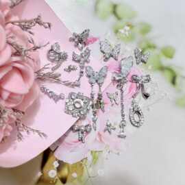 lz同款银色镶嵌铜镶锆石美甲饰品晶石点缀蝴蝶穿戴甲装饰美甲钻
