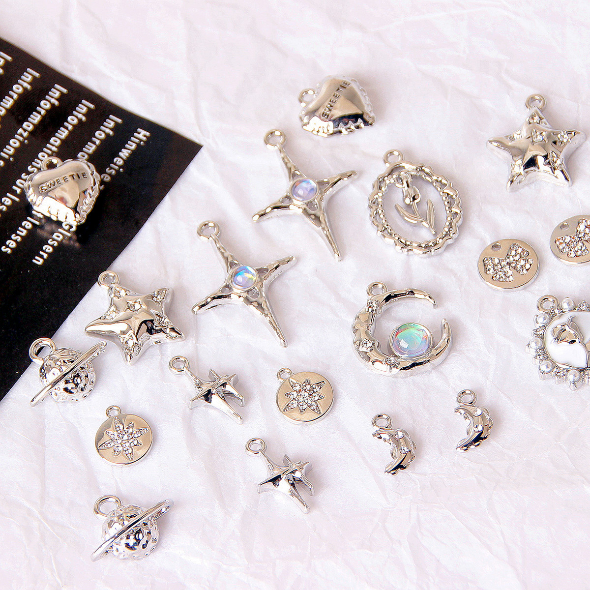 Hada lustre Cruz de plata estrella Rosa colgante hecho a mano diamante estrella DIY pendientes material Accesorios