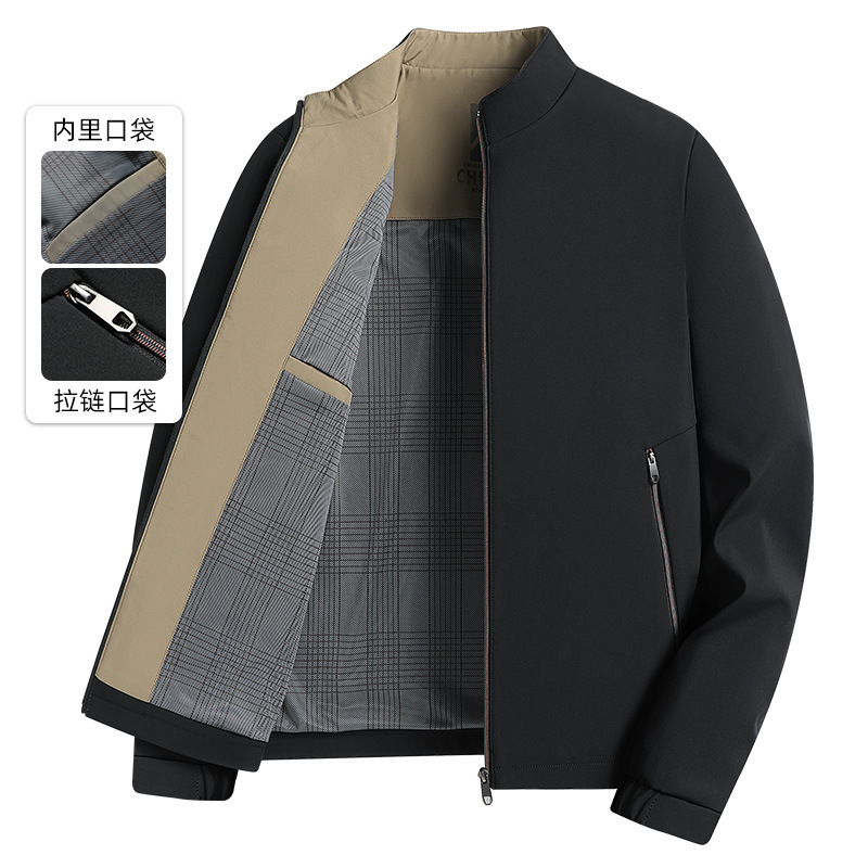 Men's stand collar short solid color jacket young and middle-aged business casual simple short jacket dad jacket men