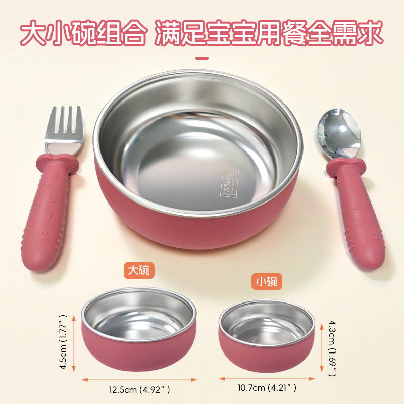 Amazon desmontable plato de comedor para bebés y madres tazón de silicona cuchara horquilla 304 acero inoxidable conjunto de plato de comedor infantil