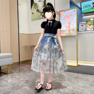 Girls Summer Suit Horse Face Skirt 2025 New Kidsren's Chinese Style Han Dynasty Skirt Girl Fashionable