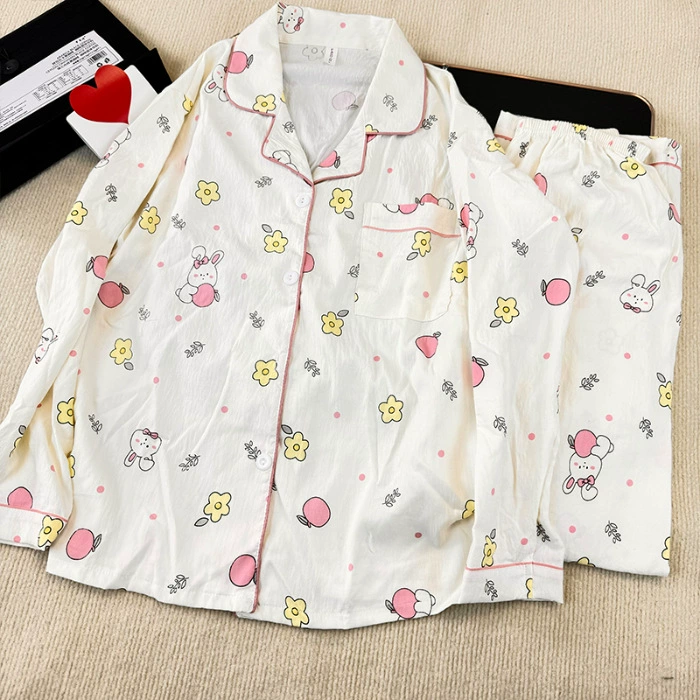 Осенняя милая пижама Hello Kitty, фуксиевая кардиган-стиль, различные принты, размеры M–XXL