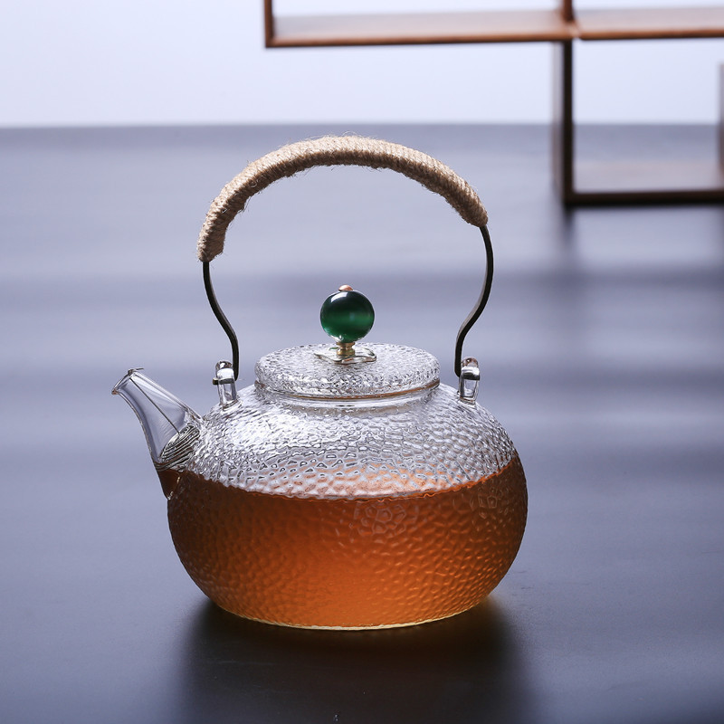 High Borosilicate Glass Hammered Copper Handle Teapot, Tea Water Separation Filterable Teapot, High Temperature Resistant Household Teapot