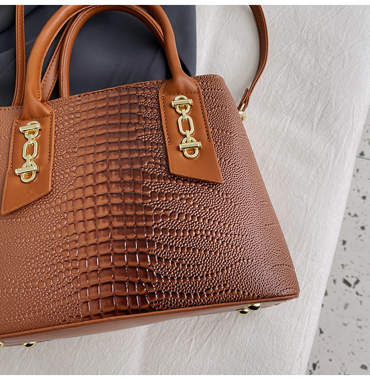 Handbag Women's New Western Style Shoulder Bag Large Capacity Commuter Crossbody Bag PU Leather Crocodile Pattern Bag Women's bag_voghion.com