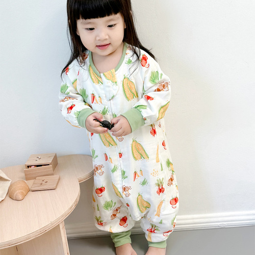 ins baby gauze sleeping bag one-piece pajamas Category A children's split-leg sleeping bag spring, autumn and summer baby anti-kick quilt four seasons