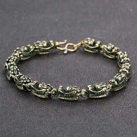 国潮仿古做旧古铜龙头手串实心铜手链手钏霸气艺术品工艺品收藏件