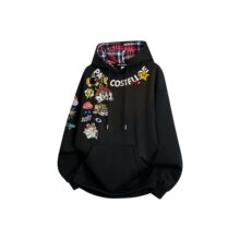 春秋季新款卡通涂鸦印花重磅连帽卫衣情侣装帅气宽松外套帽衫