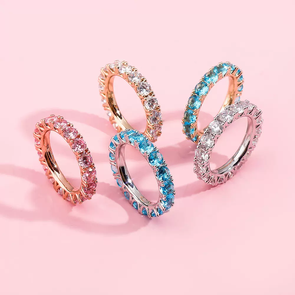 跨境亚马逊圆形锆石女款嘻哈4mm戒指temu真金电镀珠宝女戒指批发