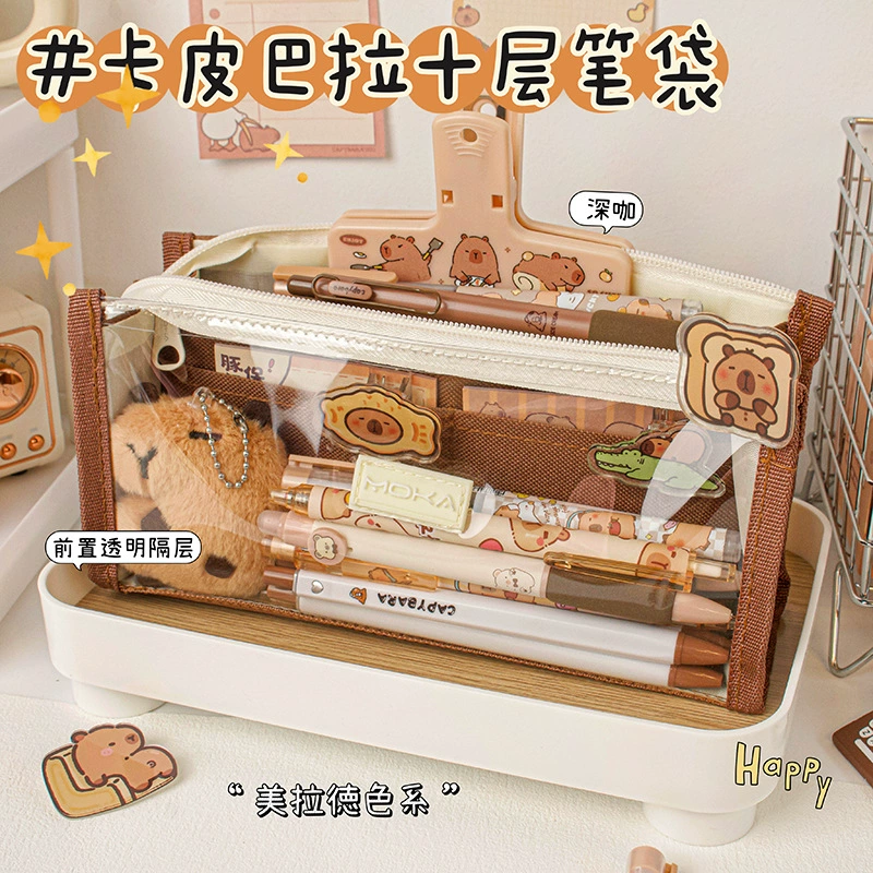 Детская милая мультяшная сумка для ручки сети красный новый стиль для девочек канцелярские товары сумка для хранения многослойная большая емкость