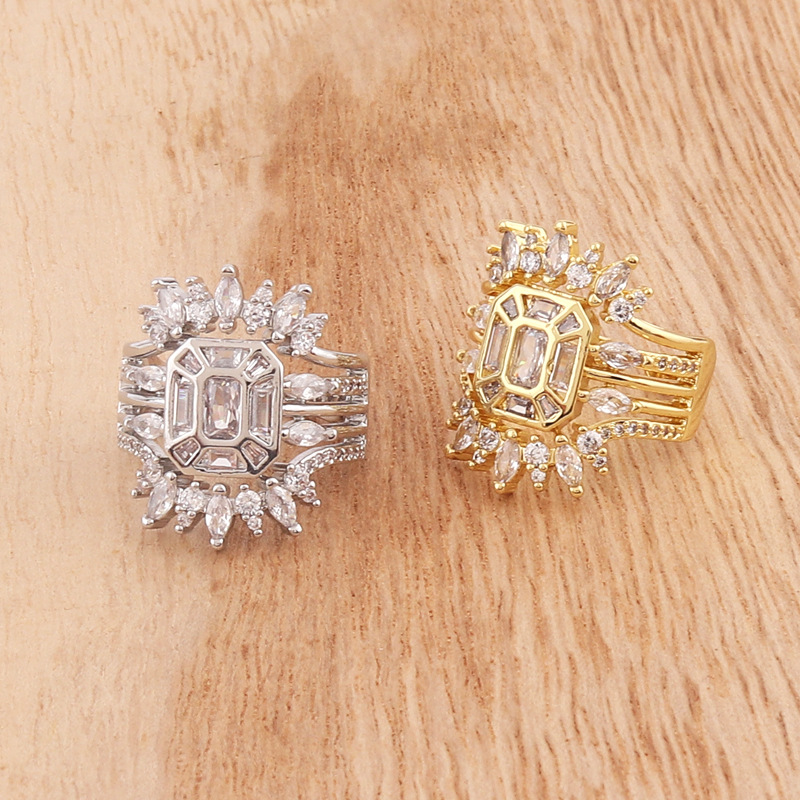 Luxurious Geometric Copper Open Ring Inlay Zircon Copper Rings