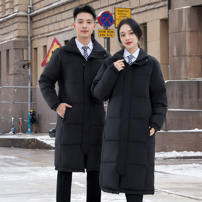 블랙 다운 재킷 남성과 여성의 겨울 새로운 중간 길이의 야외 따뜻한 비즈니스 착용 우아한 흰색 오리 다운 재킷