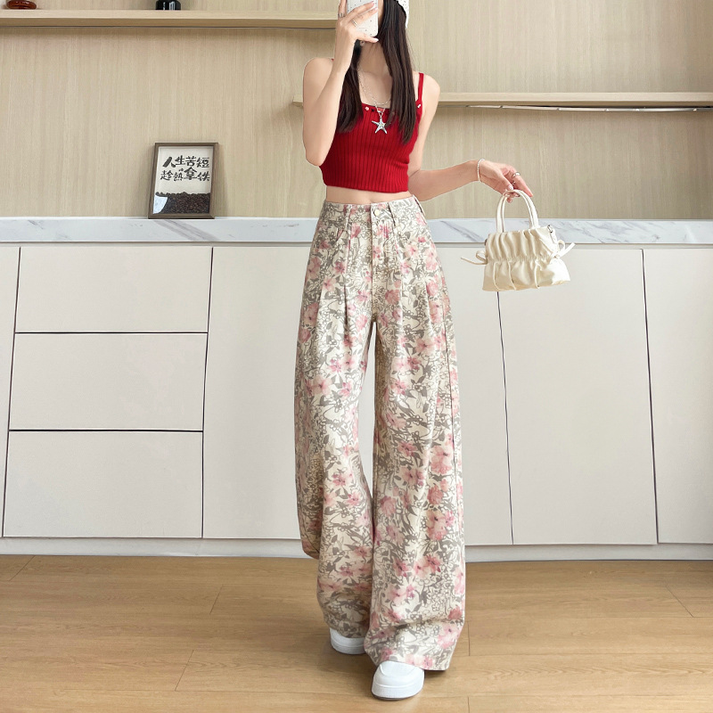 2026 * * diseño jeans pantalones de piernas anchas de cintura alta suelta delgada sensación de caída grande pantalones de verano de mujer image 2