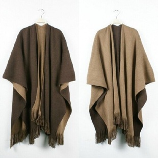 Autumn and Winter Shawl Korean Style Double-Sided Knitted Tassel Slit Double-Sided Style Functional Scarf Plus Cape Available in Six Colors