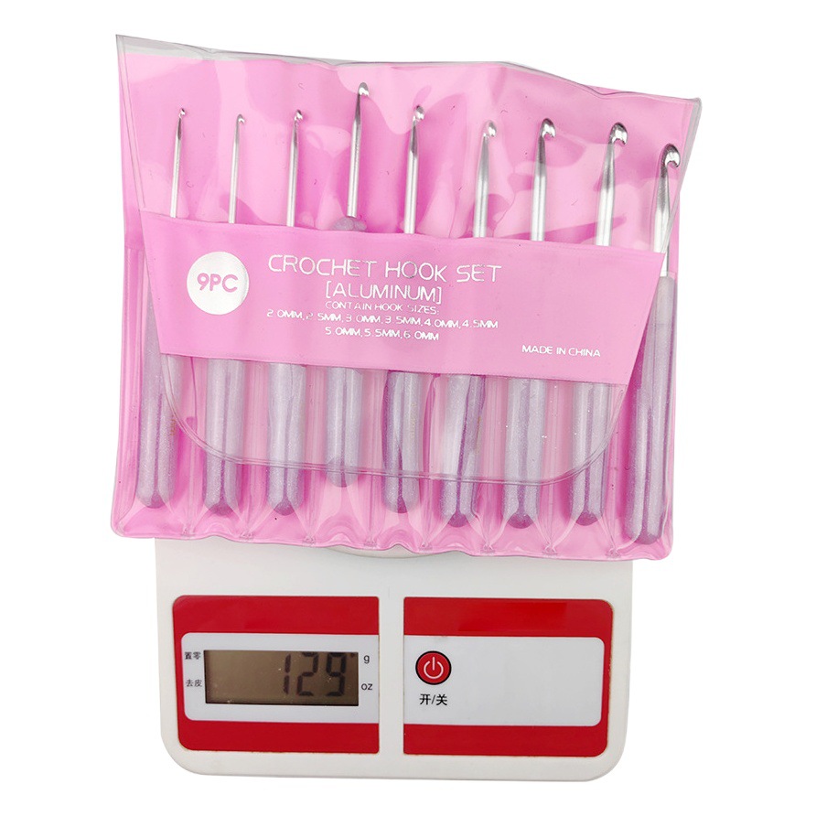 Herramientas de tejer mango de resina de aluminio crochet polvo transparente conjunto de 9 2.0-6.0 mmvc embalaje