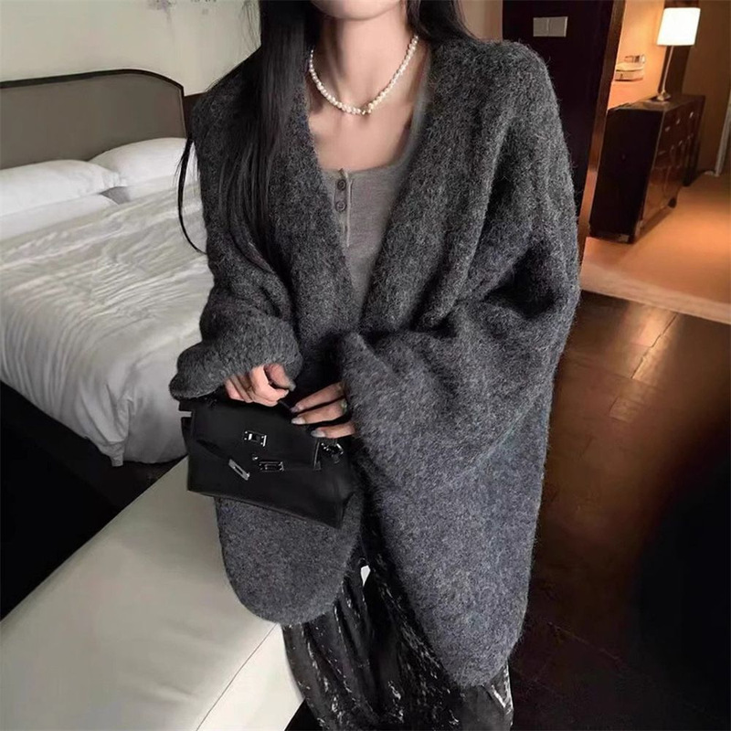 软糯韩系慵懒风气质毛衣外套女秋冬宽松大码洋气新品感针织开衫女|undefined