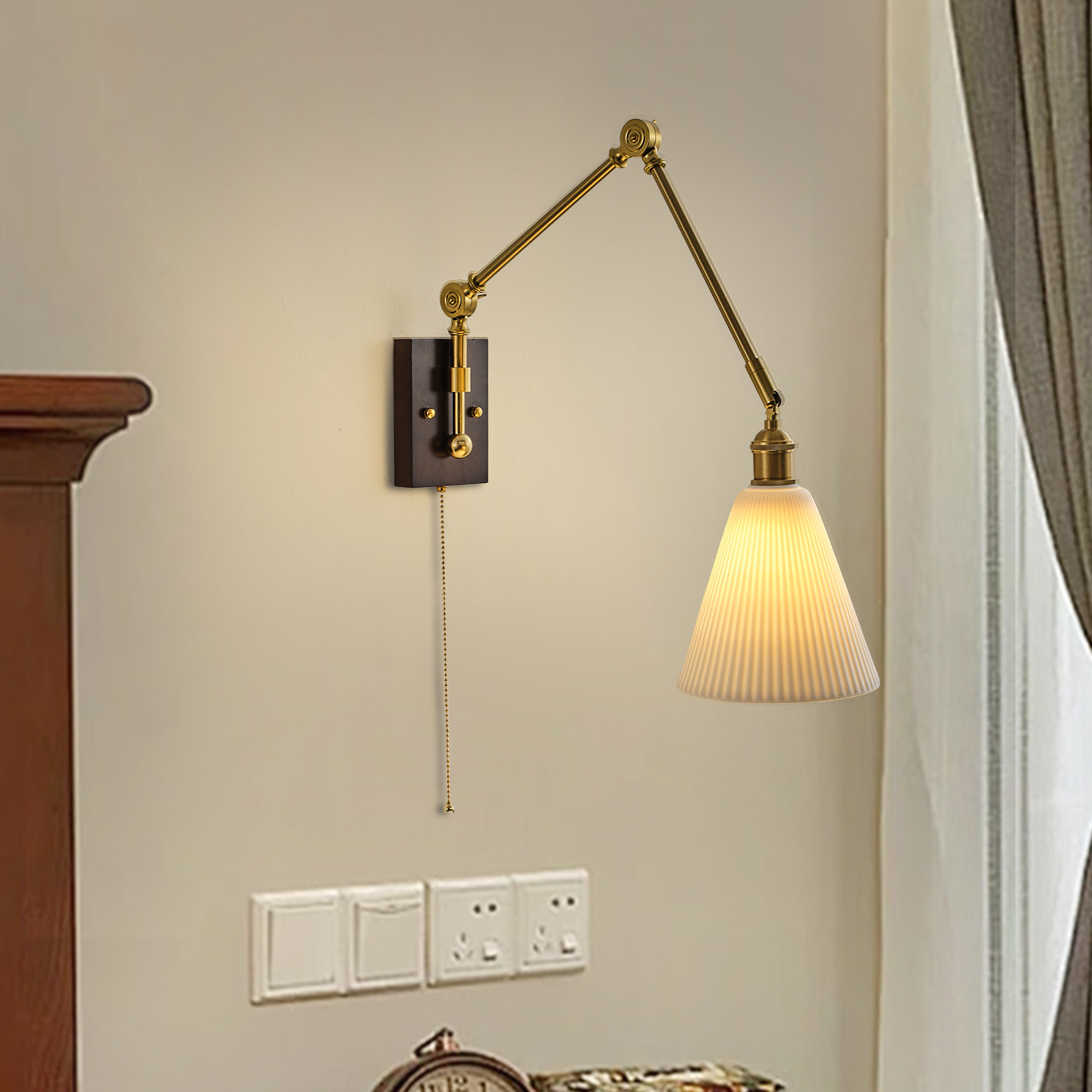 Luz de cabecera de cama medieval dormitorio retro francesa mecedor retráctil sala de estar pasillo fondo lámpara de pared 176L