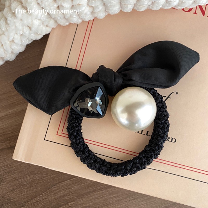 37#블랙 라인스톤 토끼 귀 머리끈